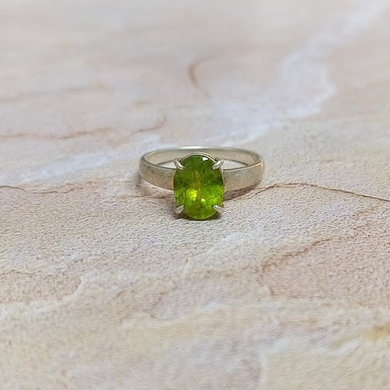 Peridot Faceted Silver Ring for Abundance, Harmony