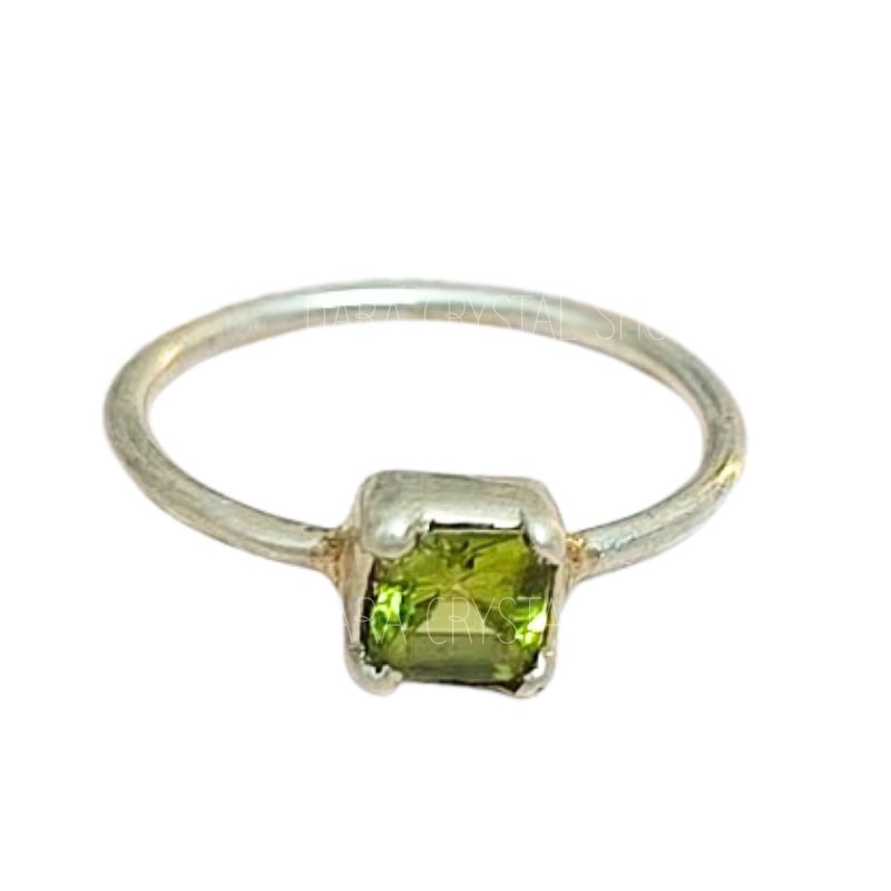 Peridot Squared Mini Silver Ring for Abundance, Harmony