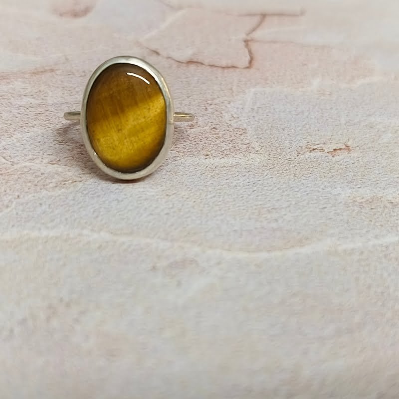 Tiger Eye Oval Silver Ring for Success, Courage, Willpower