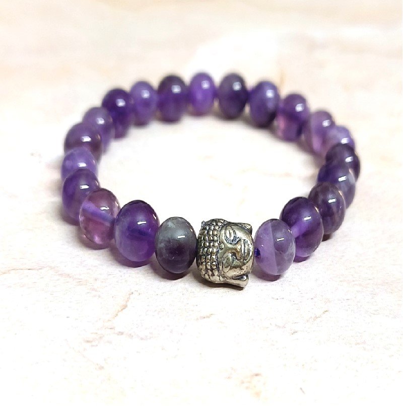Amethyst 8MM Round Bead with Hamsa Charm Bracelet for Mind Healing, Focus, Concentration, Dispel Negativity, protection
