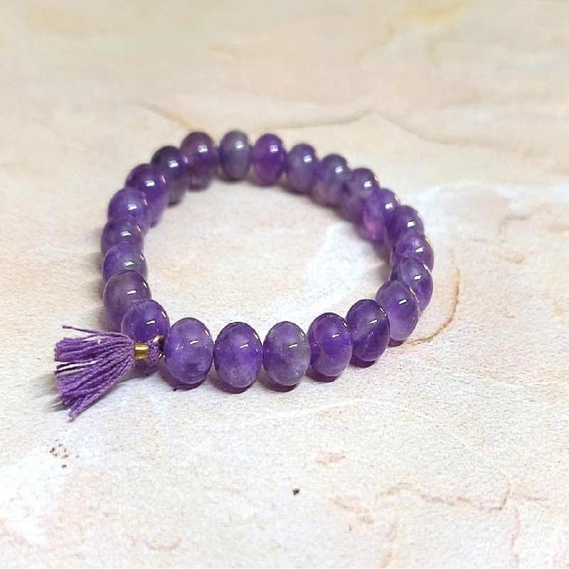 Amethyst 8MM Round Bead with Tussle Bracelet for Mind Healing, Focus, Concentration, Dispel Negativity, protection