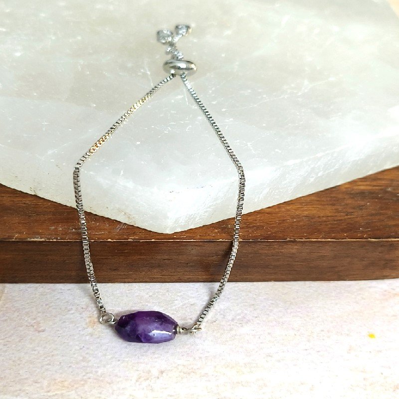 Amethyst Mini Stone Chain Bracelet for Mind Healing, Focus, Concentration, Dispel Negativity, protection