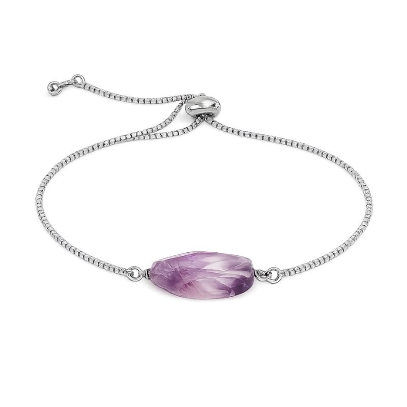 Amethyst tumble stone chain bracelet with genuine Amethyst gemstone on an adjustable silver chain for peace, clarity, emotional balance, and spiritual awareness