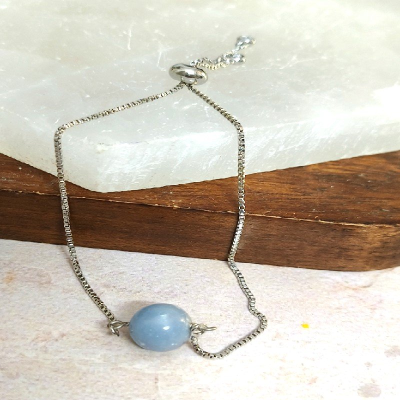Angelite Round Bead Adjustable Chain Bracelet for Guidance, Communication, Awareness