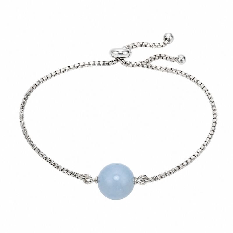 Natural Angelite Round Bead Adjustable Chain Bracelet featuring a polished angelite gemstone bead on a silver-tone adjustable chain for peace, communication, spiritual awareness, and emotional balance.