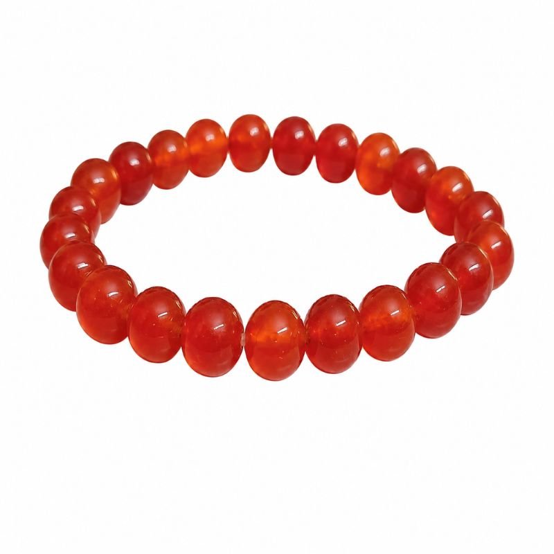 Natural Carnelian 8MM Round Bead Bracelet featuring polished carnelian gemstone beads for confidence, courage, motivation, creativity, vitality, and positive energy.