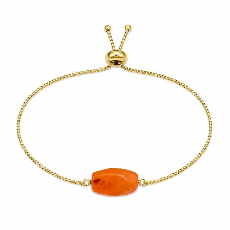 Natural Carnelian Tumble Stone Chain Bracelet featuring a polished carnelian tumble stone centerpiece on an elegant chain bracelet for confidence, motivation, creativity, and vitality.