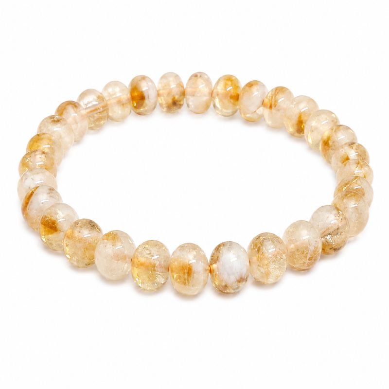 Natural Citrine 6MM Round Bead Bracelet featuring polished citrine gemstone beads for abundance, prosperity, confidence, positivity, and personal growth.