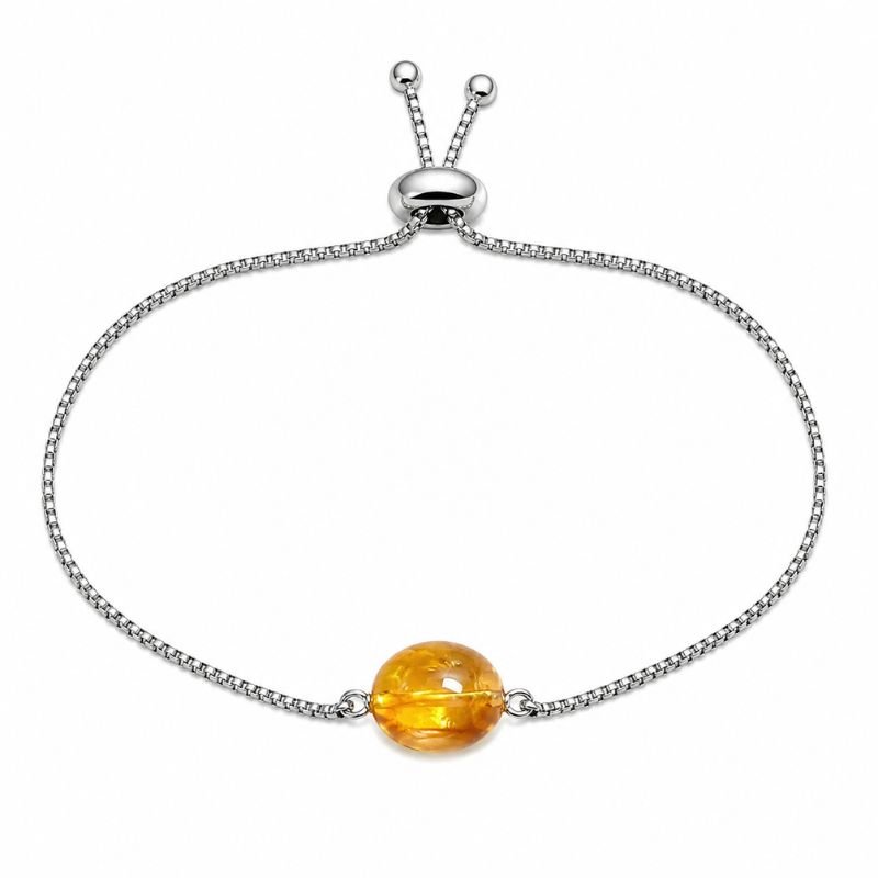 Natural Citrine Round Bead Chain Bracelet featuring a polished citrine gemstone bead on an elegant chain bracelet for abundance, prosperity, confidence, and positive energy.
