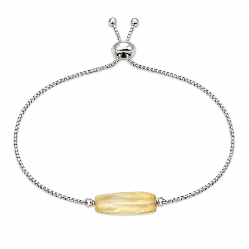 Natural Citrine Tumble Stone Adjustable Chain Bracelet featuring a polished citrine tumble stone centerpiece on a silver-tone adjustable chain for abundance, prosperity, confidence, and positive energy.
