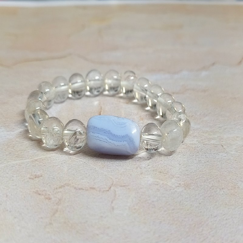 Clear Quartz Blue Lace Agate 8MM Round Bead with Tumble Stone Bracelet for