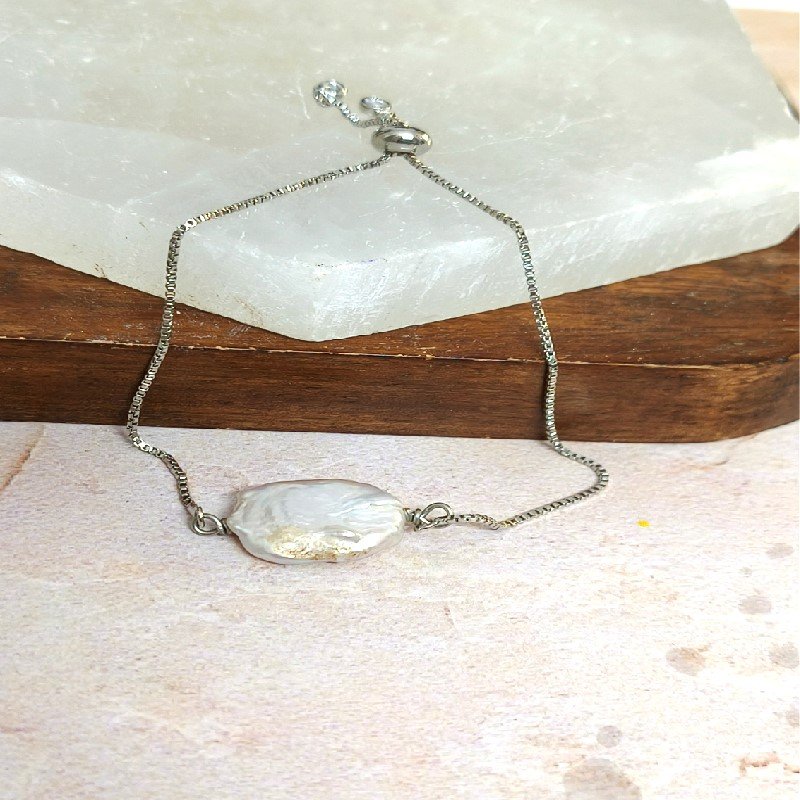 Fresh Water Pearl Adjustable Chain Bracelet for Calming