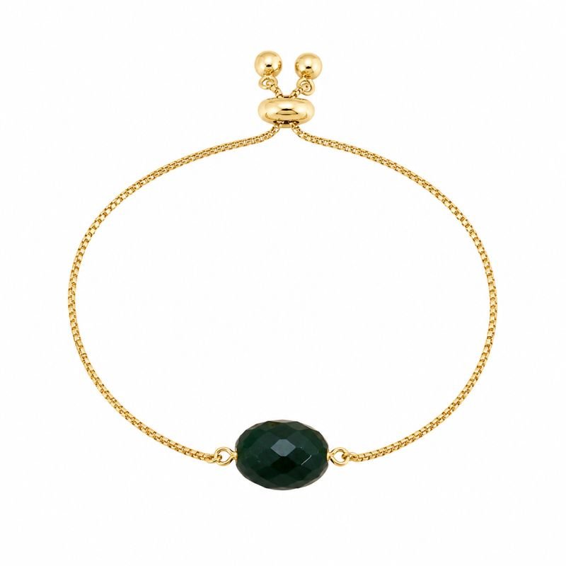 Green Jade Round Bead Adjustable Chain Bracelet with natural Green Jade centerpiece for good luck, harmony and prosperity.
