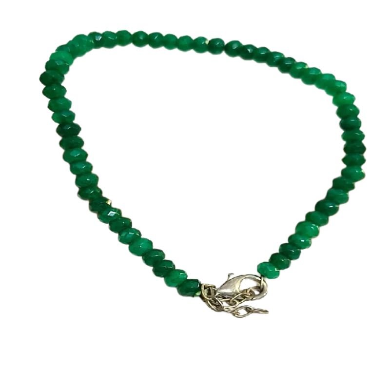 Green Onyx Faceted Bead Chain Bracelet for Prosperity, Good Luck