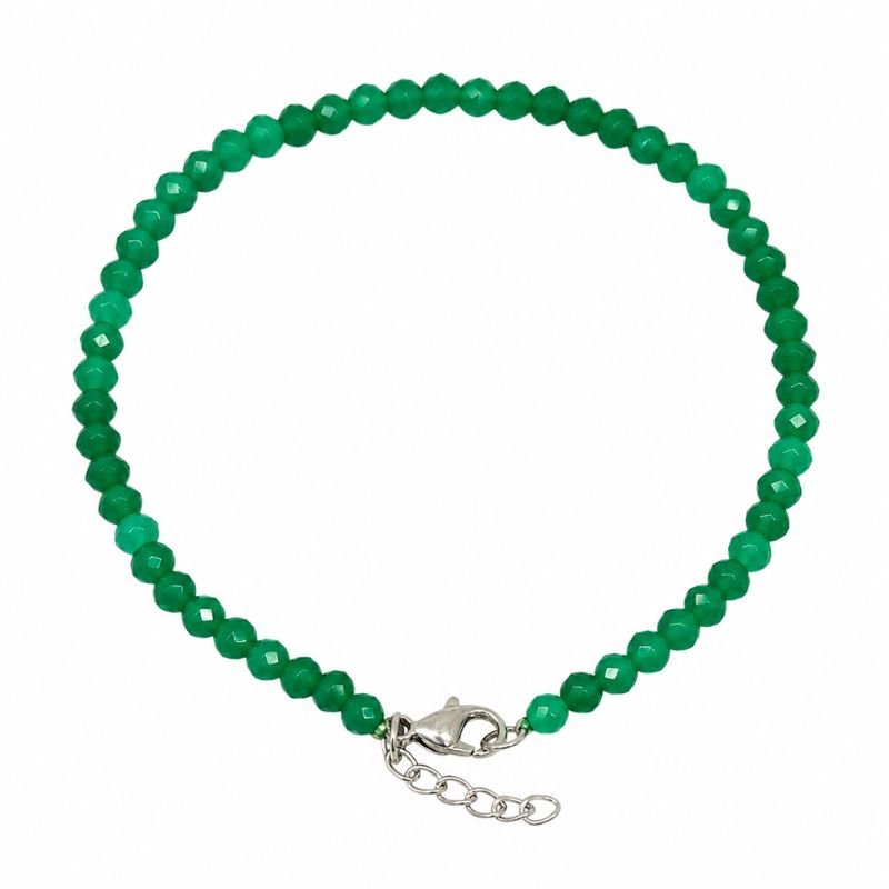 Green Onyx 4MM Faceted Bead Chain Bracelet with faceted green gemstone beads and adjustable chain closure for prosperity and emotional balance.