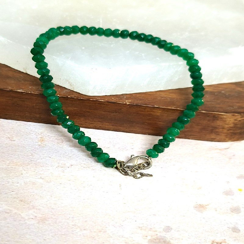 Green Onyx 4MM Faceted Bead Chain Bracelet for Prosperity, Good Luck