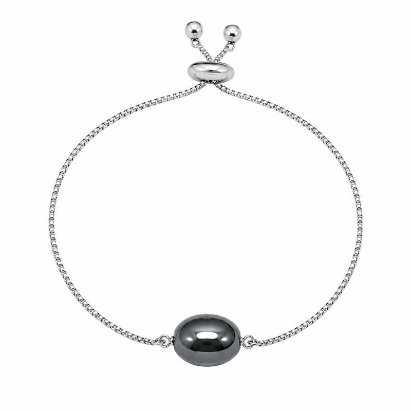 Hematite Round Bead Adjustable Chain Bracelet with polished Hematite centerpiece for grounding,clarity and balance