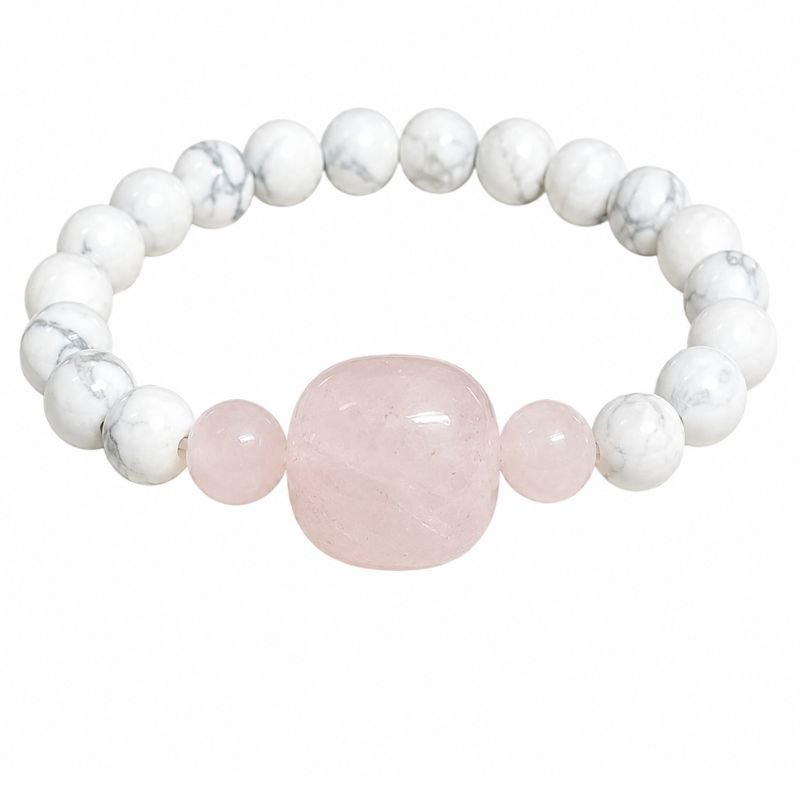Howlite Rose Quartz 8MM Round Bead Bracelet with Tumble Stone for love and peace
