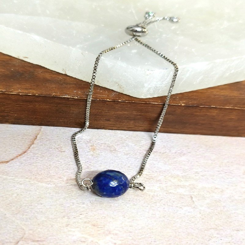 Lapis Lazuli Round Bead Adjustable Chain Bracelet for Wisdom, intution, Awareness, Communication