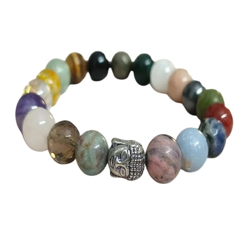 Multistone 7 Chakra 10MM Bracelet with Buddha Charm for chakra balance