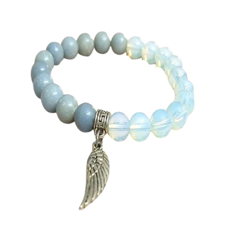 Opalite Angelite Wing Charm Bracelet for Guidance, Communication, Awareness and spiritual guidance