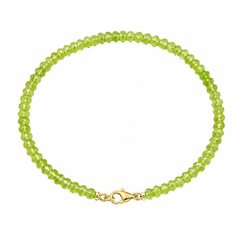 Peridot 4MM Faceted Bead Adjustable Chain Bracelet with green gemstone beads and adjustable gold-tone chain for abundance and positive energy