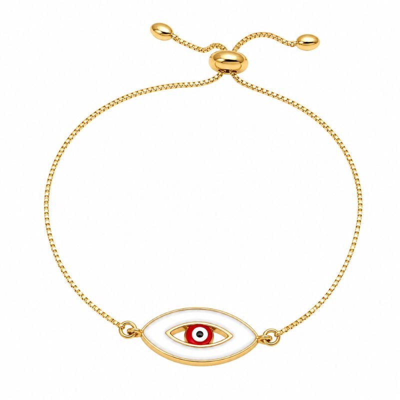 Red Enamel Evil Eye Chain Bracelet with adjustable gold-tone chain for protection and good luck
