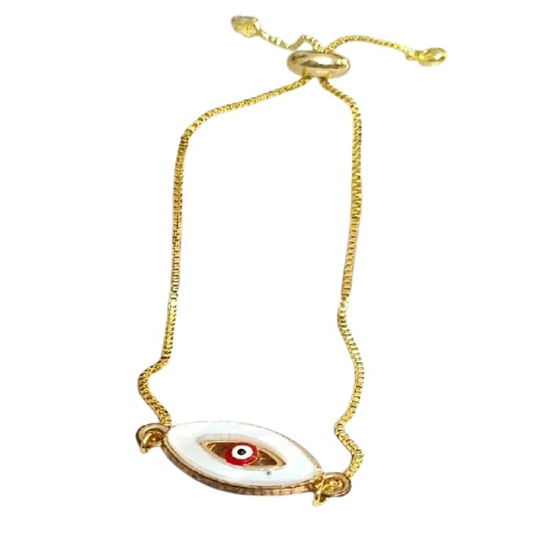 Red Enamel Evil Eye Chain Bracelet