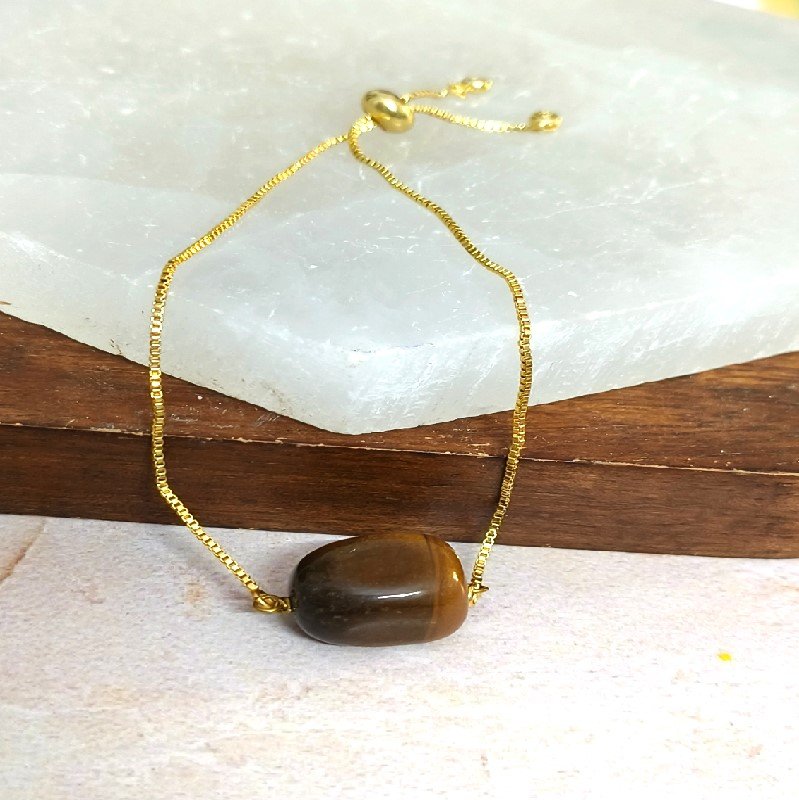Tiger Eye Tumble Stone Chain Bracelet for Success, Action, Protection