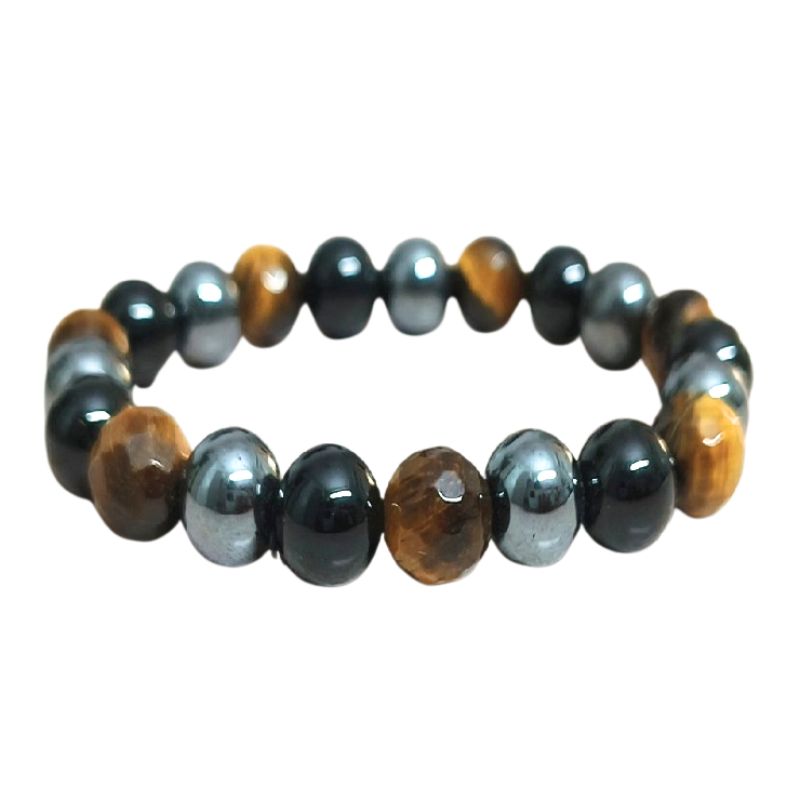 Triple Protection 10MM Round Bead Bracelet for Grounding, Protection, Strength, willpower