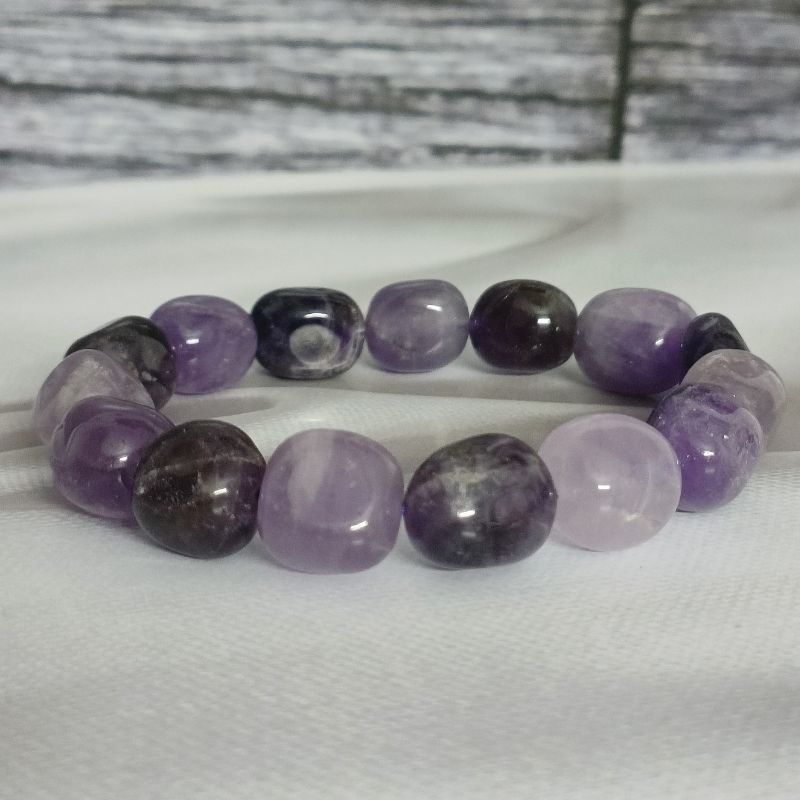 Amethyst Tumble Stone Bracelet for Mind Healing, Focus, Concentration, Dispel Negativity, protection