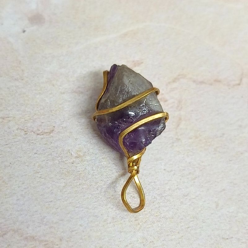 Amethyst Wired Metal Pendant for Mind Healing, Protection