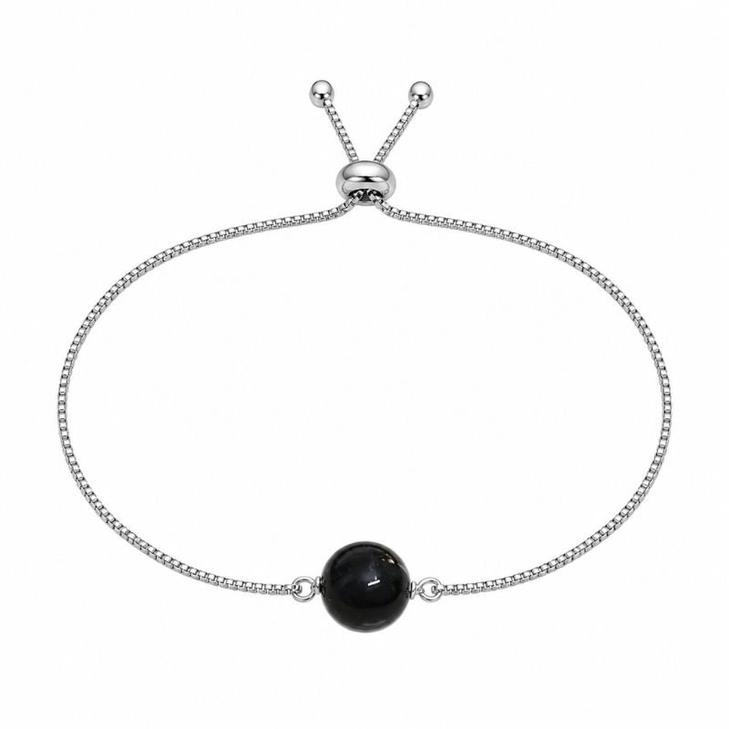 Natural Black Tourmaline Bead Adjustable Chain Bracelet featuring a polished black tourmaline gemstone bead on a silver-tone adjustable chain for protection, grounding, emotional balance, and positive energy.