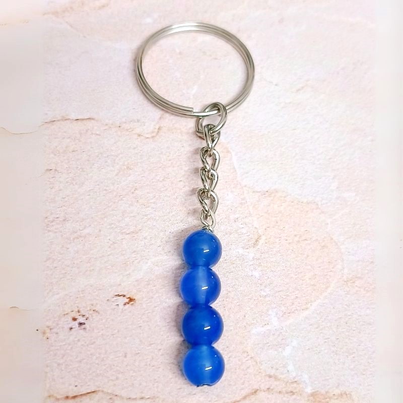 Blue Chalcedony Beaded Keychain for Peace, Calming, Communication