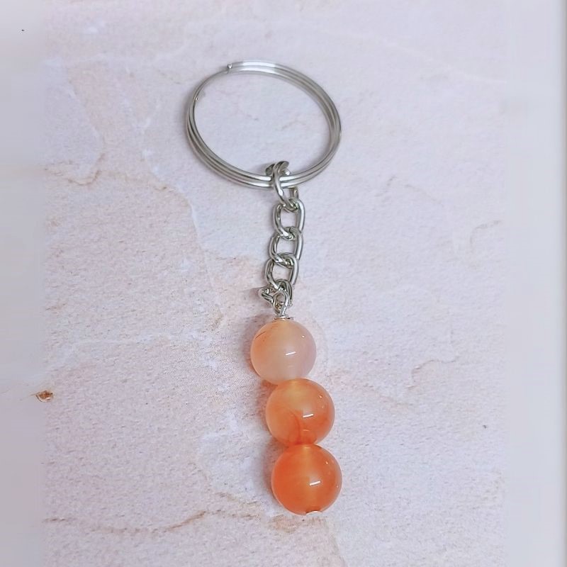 Carnelian 3 Beaded Keychain for Creativity, Vitality