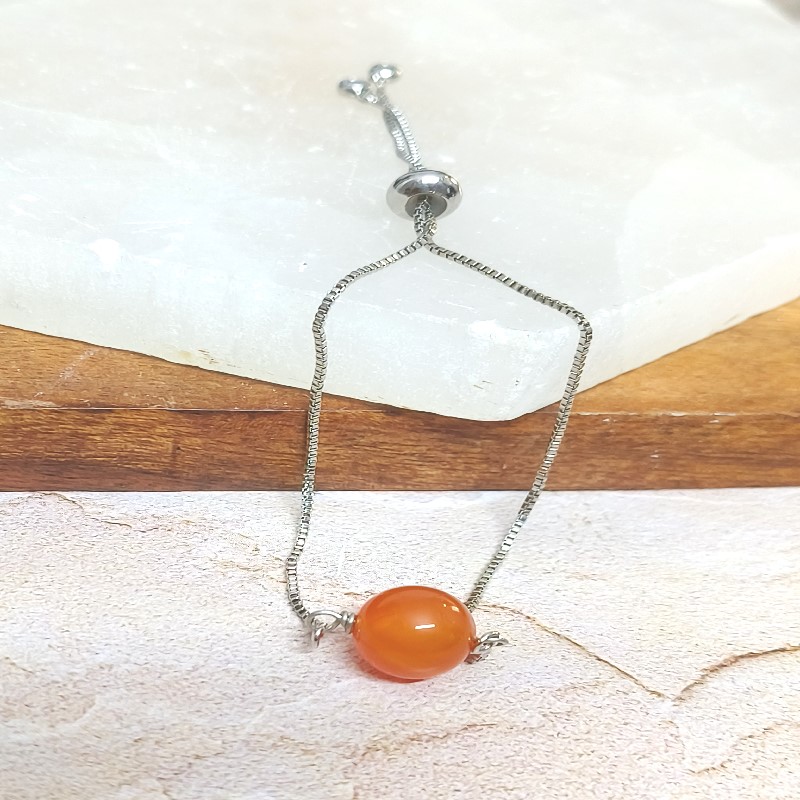 Carnelian Bead Adjustable Chain Bracelet for Creativity, Confidence, Hormonal Balance