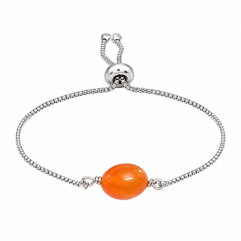 Natural Carnelian Bead Adjustable Chain Bracelet featuring a polished carnelian gemstone bead on a silver-tone adjustable chain for confidence, courage, motivation, creativity, and positive energy.