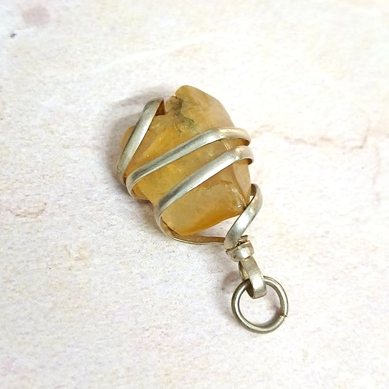 Citrine Wired Metal Pendant for Success, Prosperity