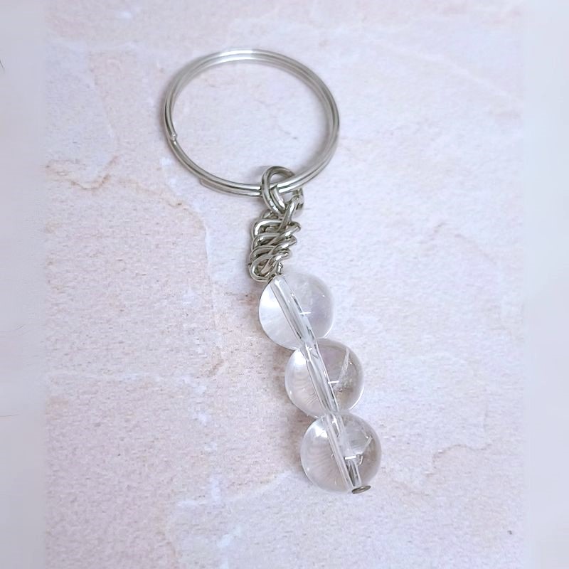 Clear Quartz Beaded Keychain for Healing, Manifestation