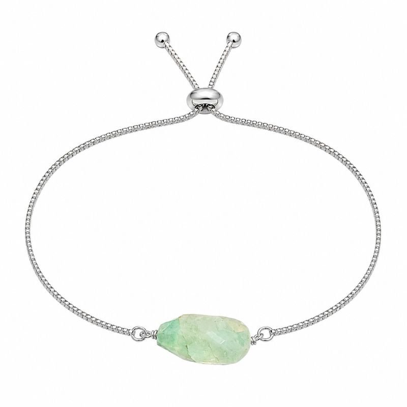 Natural Fluorite Adjustable Chain Bracelet featuring a polished fluorite gemstone centerpiece on a silver-tone adjustable chain for mental clarity, focus, emotional balance, and positive energy.