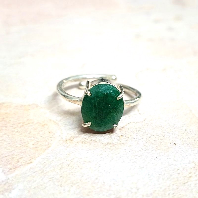 Green Jade Adjustable German Silver Ring for Good Luck, Love, Harmony