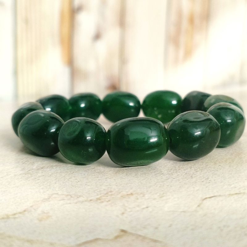 Green Jade Tumble Stone Bracelet for Good Luck, Love, Prosperity