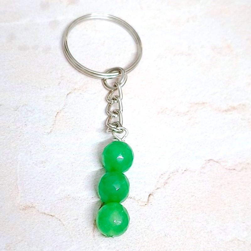 Green Polished Jade Beaded keychain for Love, Good Luck