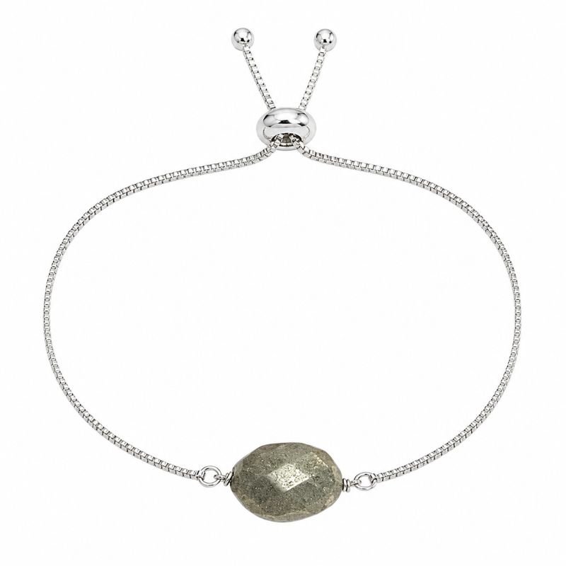 Natural Pyrite Bead Adjustable Chain Bracelet featuring a polished pyrite gemstone bead on a silver-tone adjustable chain for abundance, confidence, prosperity, and protection.