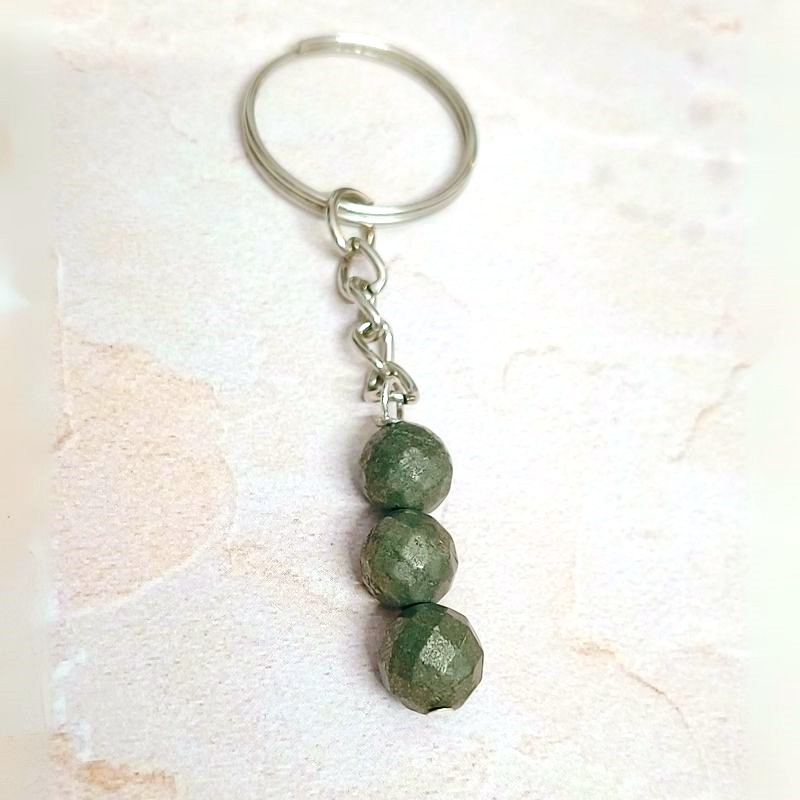 Pyrite 3 Bead Keychain for Prosperity, Abundance