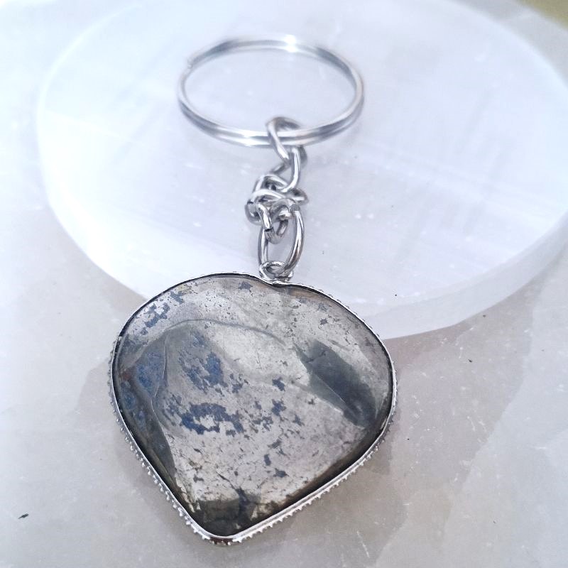 Pyrite Heart Keychain for Prosperity, Abundance