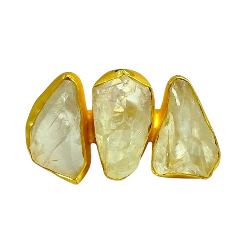 Raw Clear Quartz Golden Metal Adjustable Ring for Healing