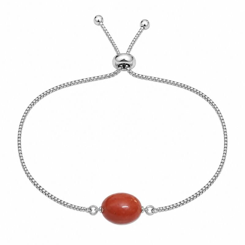 Natural Red Jasper Bead Adjustable Chain Bracelet featuring a polished red jasper gemstone bead on a silver-tone adjustable chain for grounding, strength, and emotional balance.