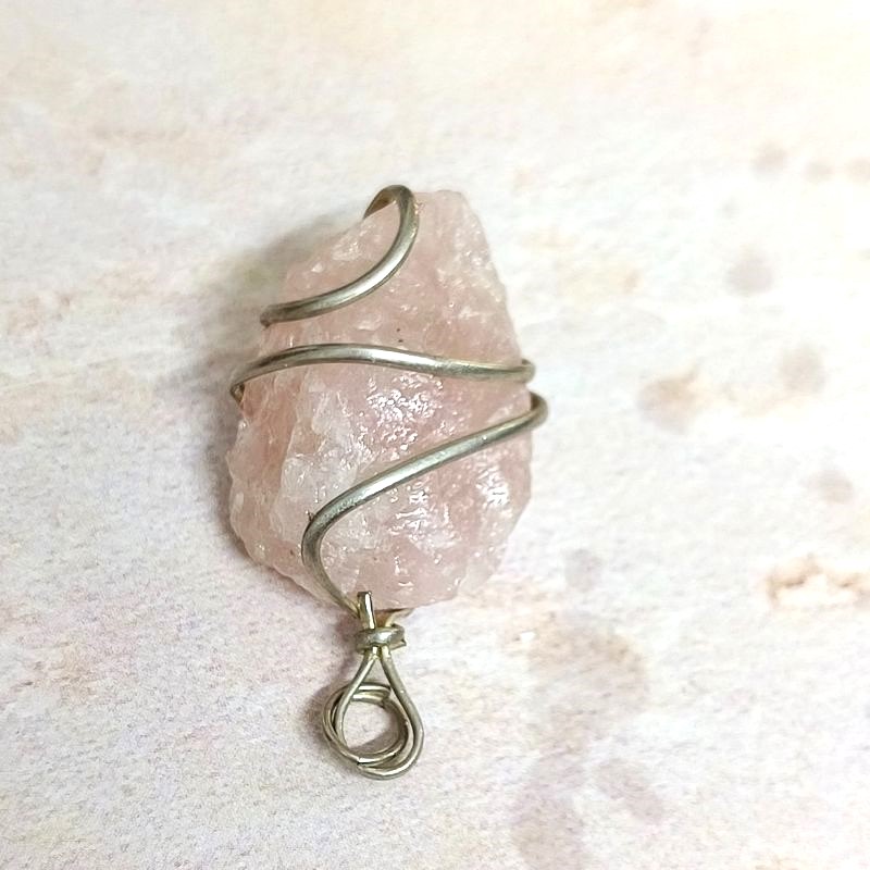 Rose Quartz Wired Metal Pendant for Love, harmony