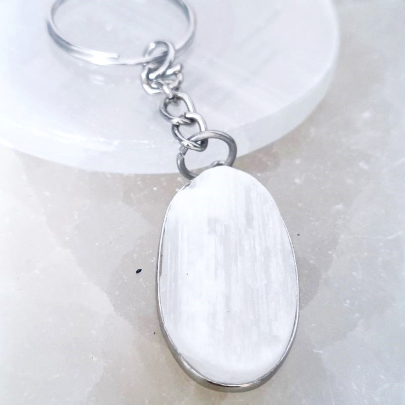 Selenite Oval Keychain for Aura Cleansing, Purification